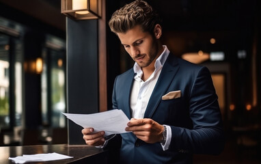 Young businessman checking some documents