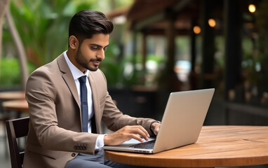 young indian businessman working on laptop