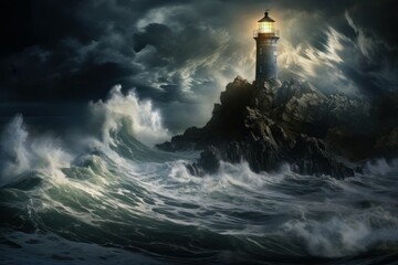 Isolated Lighthouse winter. Sky travel nature. Generate Ai