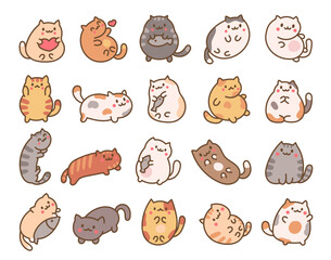 Cute kawaii little cat. Cartoon funny kitty, animals character. Hand drawn style. Vector drawing. Collection of design elements. © palau83