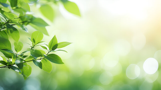 Nature's Embrace: Defocused Foliage in Summer, Close up of beautiful nature view of green leaf on blurred greenery background in garden and sunlight with copy space using as background. Generative Ai
