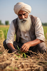 Naklejka na ściany i meble senior indian farmer inspects his wheat field
