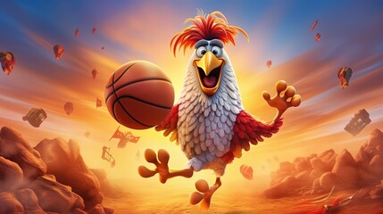 A cartoon chicken is playing basketball UHD wallpaper