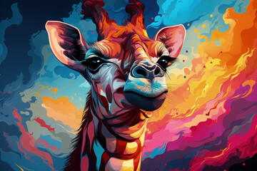 Bright and Colorful A Fauvism Style of a Giraffee, Generative Ai