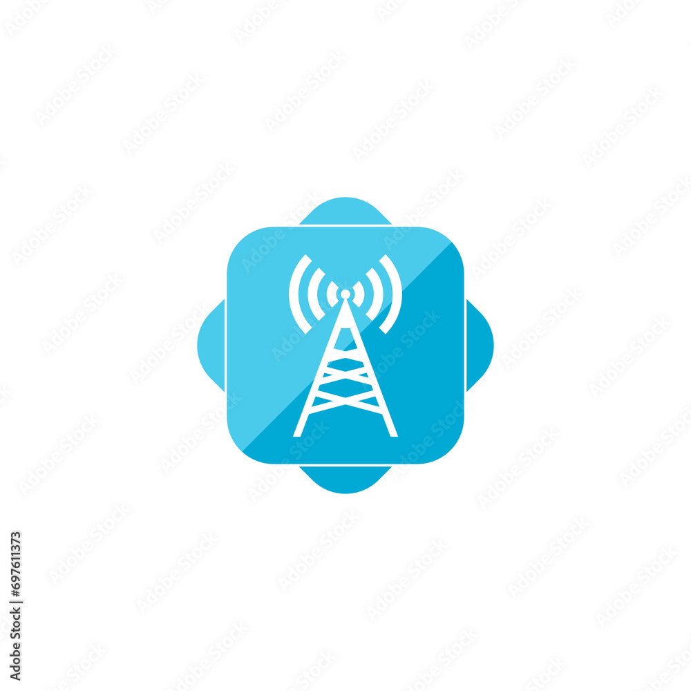 Poster antenna blue square button icon isolated on transparent background