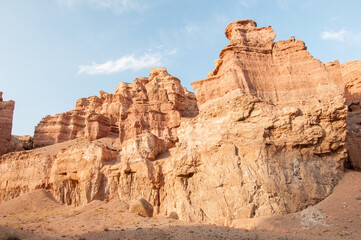 Fototapeta na wymiar Picturesque sandstone structures in a part of Charyn canyon also called the Valley of castles, the Republic of Kazakhstan