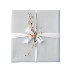 white gift box with linen and white ribbon