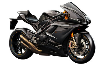 3d black super sports motorbike isolated on PNG Background. Generative Ai.