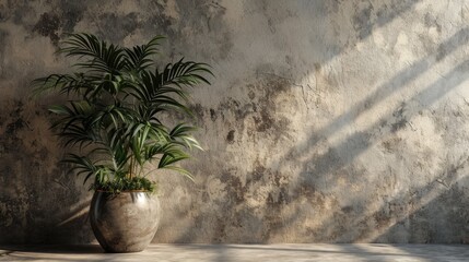 Contemporary Stucco Wall Interior with Plant and Wooden Floor