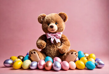 easter teddy bear with easter eggs