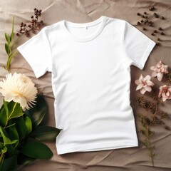 white tshirt mockup with spring flower