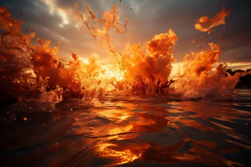 Deurstickers Close-up of sea spray at sunset © lichaoshu