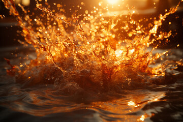 Close-up of sea spray at sunset