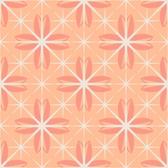 Peach fuzz geometric ornament. Fabric and wallpaper seamless pattern. Surface design in pastel orange and pink colors 