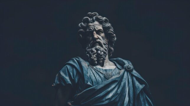 Majestic statue of a bearded stoic philosopher