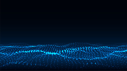 Vector blue wave with motion dots. Abstract digital background. Concept connection big data. Futuristic technology backdrop.