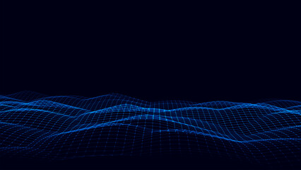 Vector blue wave with motion dots. Abstract digital background. Concept connection big data. Futuristic technology backdrop.