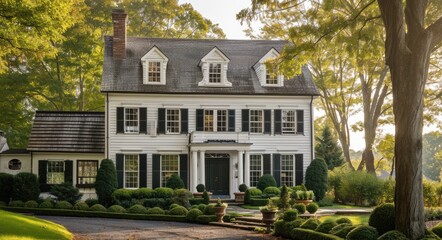 Fototapeta na wymiar Classic Colonial Home: A Symmetrical Design with Timeless Elegance