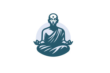 Serenity and Inner Peace: Vector Icons of a Meditating Monk in Zen Garden - Spiritual Meditation and Mindfulness Concept