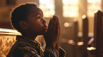 Christian Youth in Prayer: Connecting with the Spirit in Church - obrazy, fototapety, plakaty