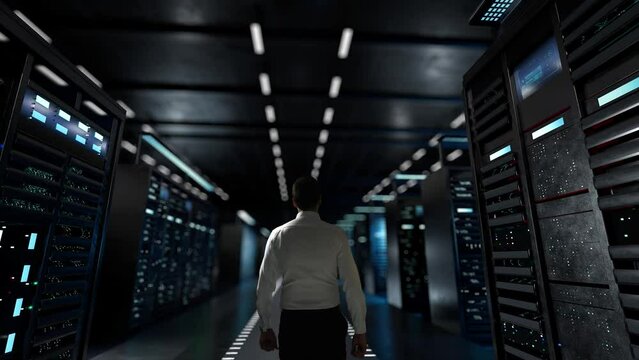 technical support. IT Administrator Activating Modern Data Center Server with Hologram.
