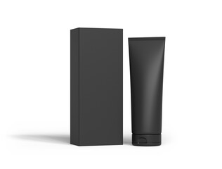 블랙 빈 용기와 패키지 박스 목업 Blank Black Tube and Packaging Box Mock