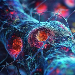 Abstract 3d rendering depicting vibrant neural network cells, illustrating themes of brain activity and connectivity