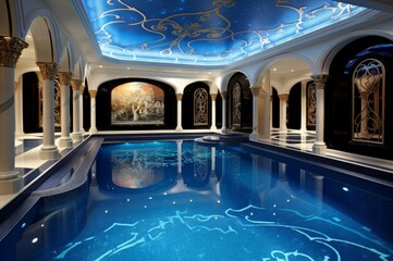 Lavish Luxury pool. Summer vacation tropical. Generate Ai
