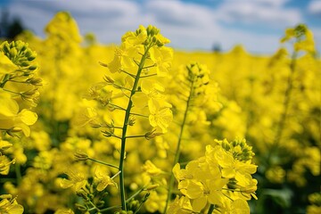 Obraz premium Canola Flowers, Rapeseed Field, Yellow Blooming Meadow
