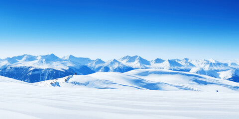 Fototapeta na wymiar Winter mountain peaks are covered with snow. Ski landscape. Freeriding. Winter sports concept. Generative AI