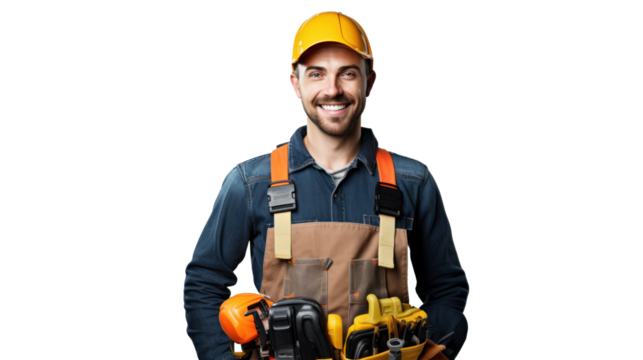 Smart worker construction man isolated on background