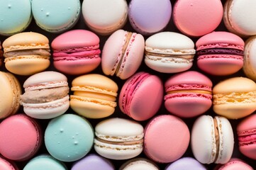 Whimsical Colorful macarons background. Sweet dessert. Generate Ai