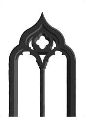 Gothic window plate tracery stylized drawing. Architectural stone engraving; european medieval cathedral/church frame illustration of ogee arch moulding; vector