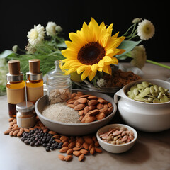 Obraz na płótnie Canvas still life with sunflower seeds and nuts