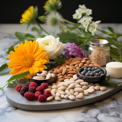 Fototapeta na wymiar still life with sunflower seeds and nuts