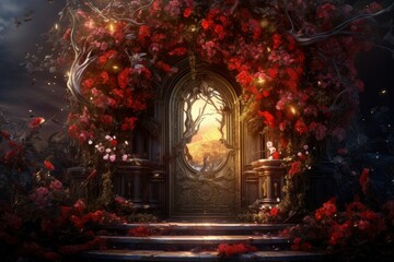Ornate Magical doors. Forest gate dream. Generate Ai