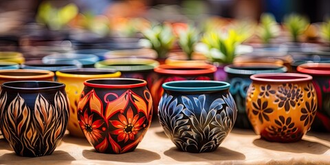Color Flower Pots, New Ceramic Pottery, Various Clay Handicraft, Garden Vase, Decorative Flower Pots - obrazy, fototapety, plakaty