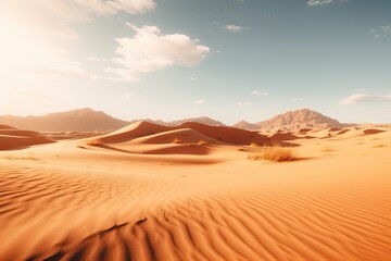 Fototapeta na wymiar Orange Sand Desert, Dune Landscape, Hot Sandy Desert, Dry Arabian Land, Sahara Hills