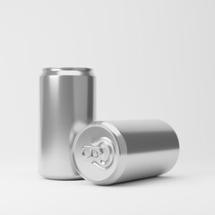 Blank aluminum soda cans isolated over white background. Mockup template. 3d rendering.