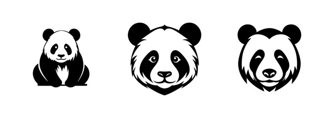 Panda illustration, logo. Vector icon drawing on white background