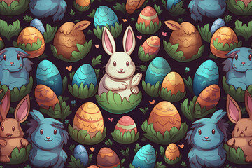 The cute Easter eggs and rabbit pattern on a background is ideal for gift wrapping paper, poster,backgrounds, and other high-quality prints.