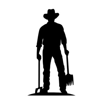 Farmer with mattock in field silhouette AI generative image