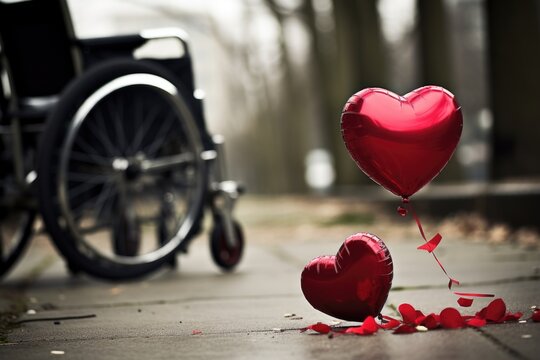 In the spirit of love and resilience, a wheelchair is embellished with a heart balloon, symbolizing unity on both International Day of Persons with Disabilities and Valentine's Day