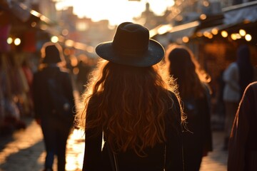 photo of a woman standing with her back on the street