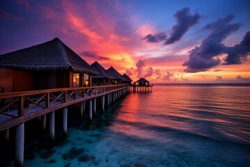 Mesmerizing Maldives ocean beach sunset. Nature sand. Generate Ai