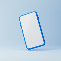 Smartphone with blank screen isolated over blue background. Mockup template. 3d rendering.