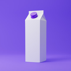 Milk carton pack isolated over purple background. Dairy products concept. Mockup template. 3d rendering.