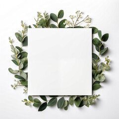 green leaf wreath or picture invitation greeting card mockup wit - obrazy, fototapety, plakaty