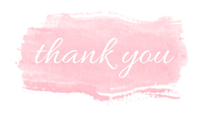 thank you lettering, thank you card, ready to print, vector hand drawn lettering, banner, borderline, white lettering on pink watercolour splash background - obrazy, fototapety, plakaty