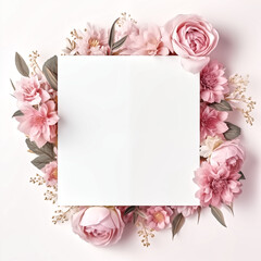 pink floral wreath or picture invitation greeting card mockup wi